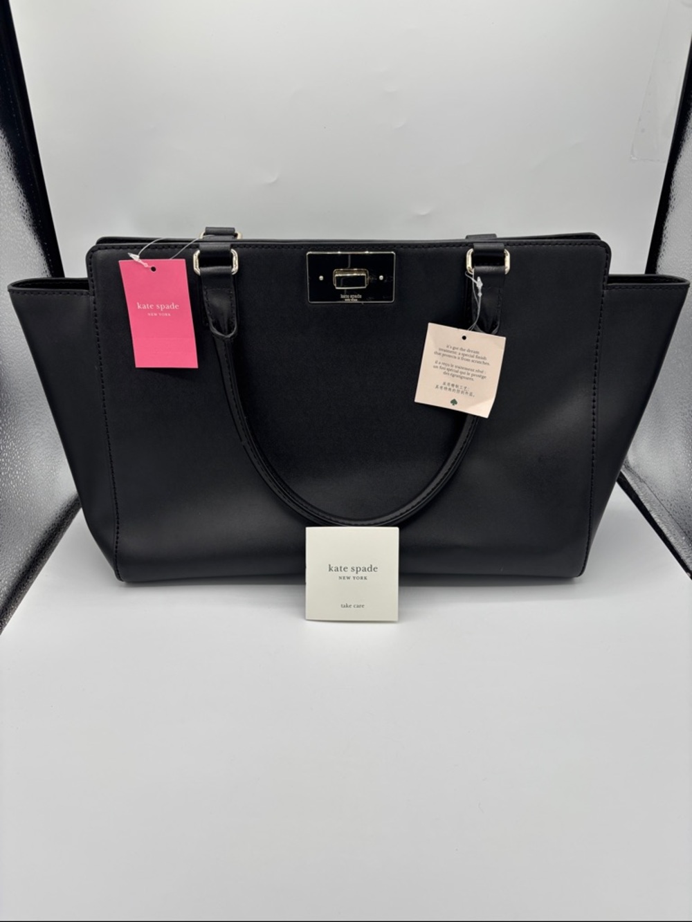 kate spade Black Saffiano Leather Tote with Top Handles